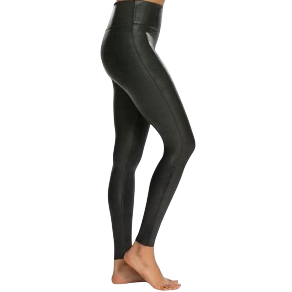 SPANX Black Faux Leather Look Leggings Size Medium